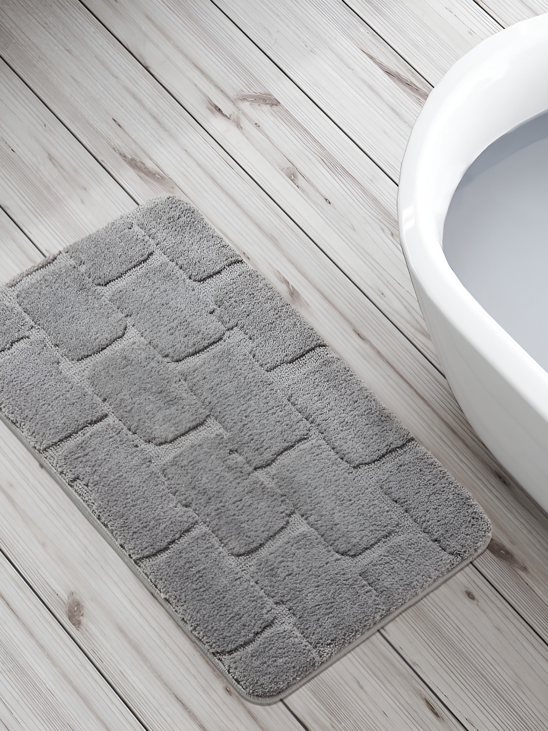 Home Centre Grey Dots Textured 240 GSM Bath Rug