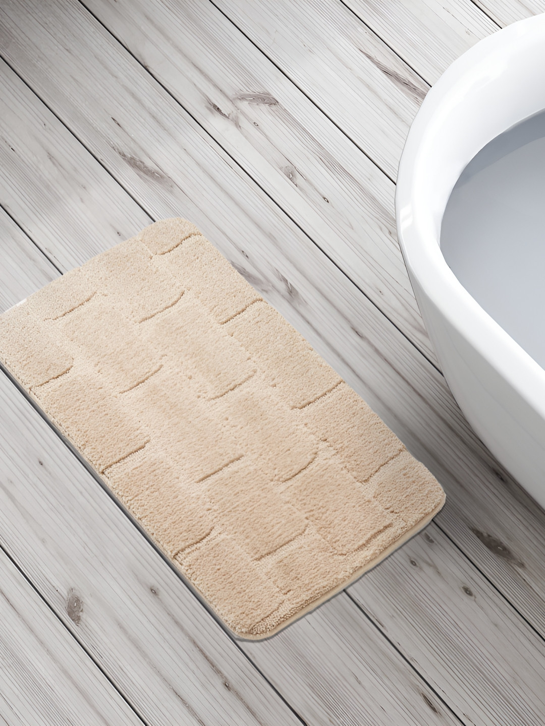 Home Centre Beige Textured 240 GSM Bath Rug