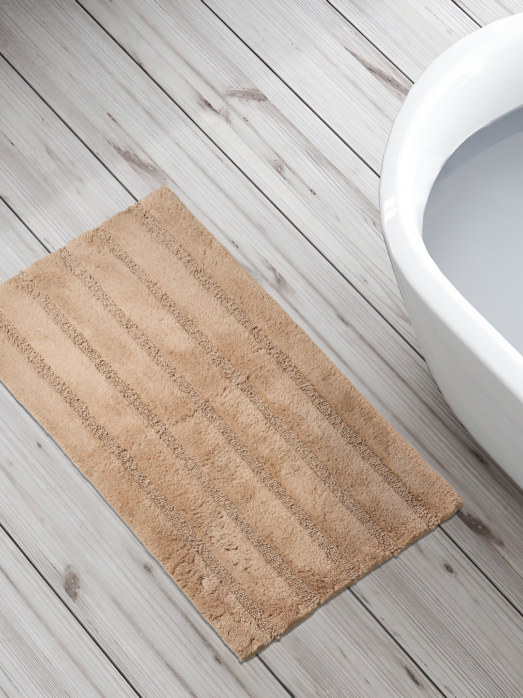 Home Centre Zenvio Spectra Beige Striped Cotton Bath Mat