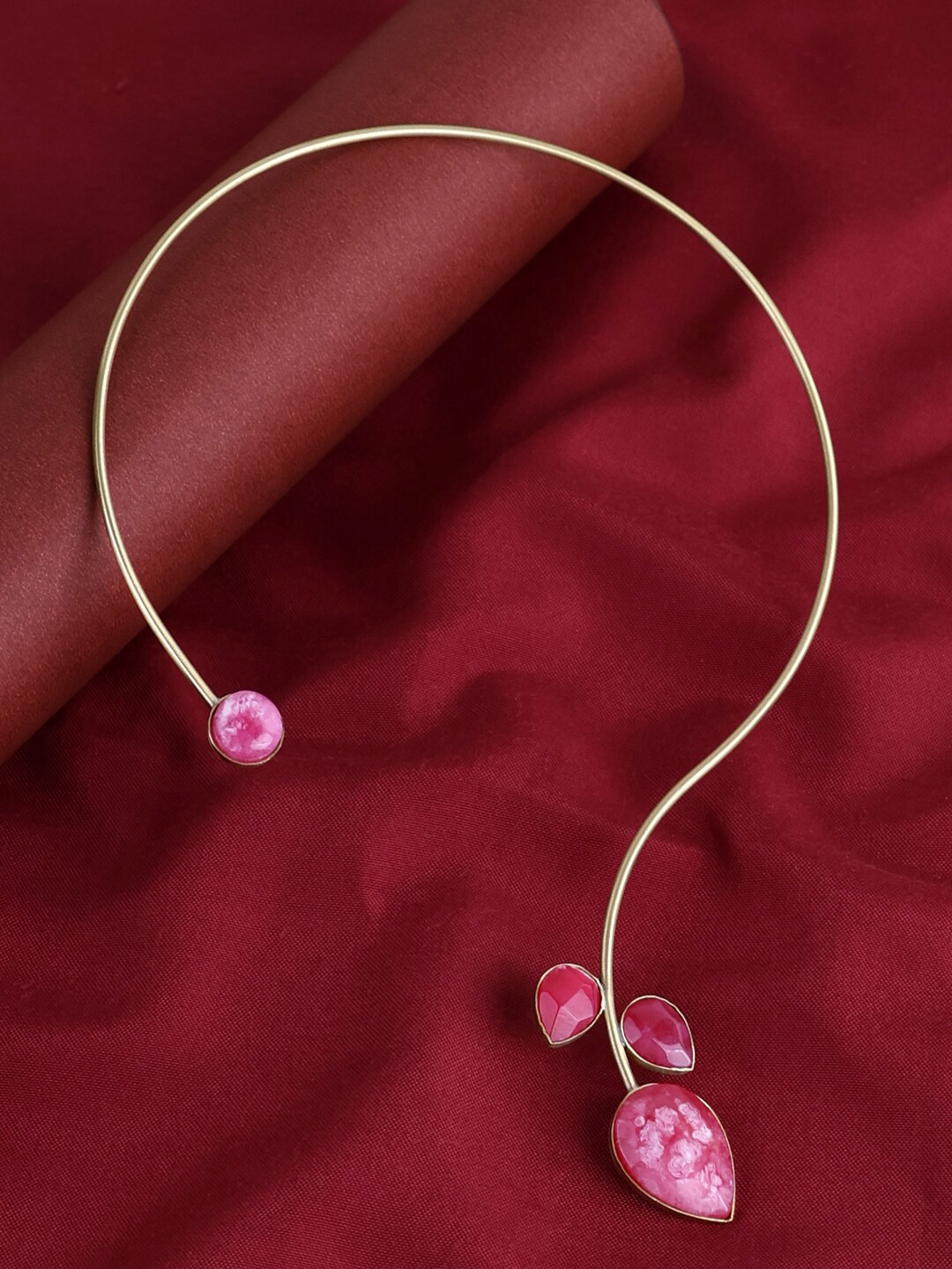 PANASH- Gold-Plated Pink Gemstone Stone Studded Necklace