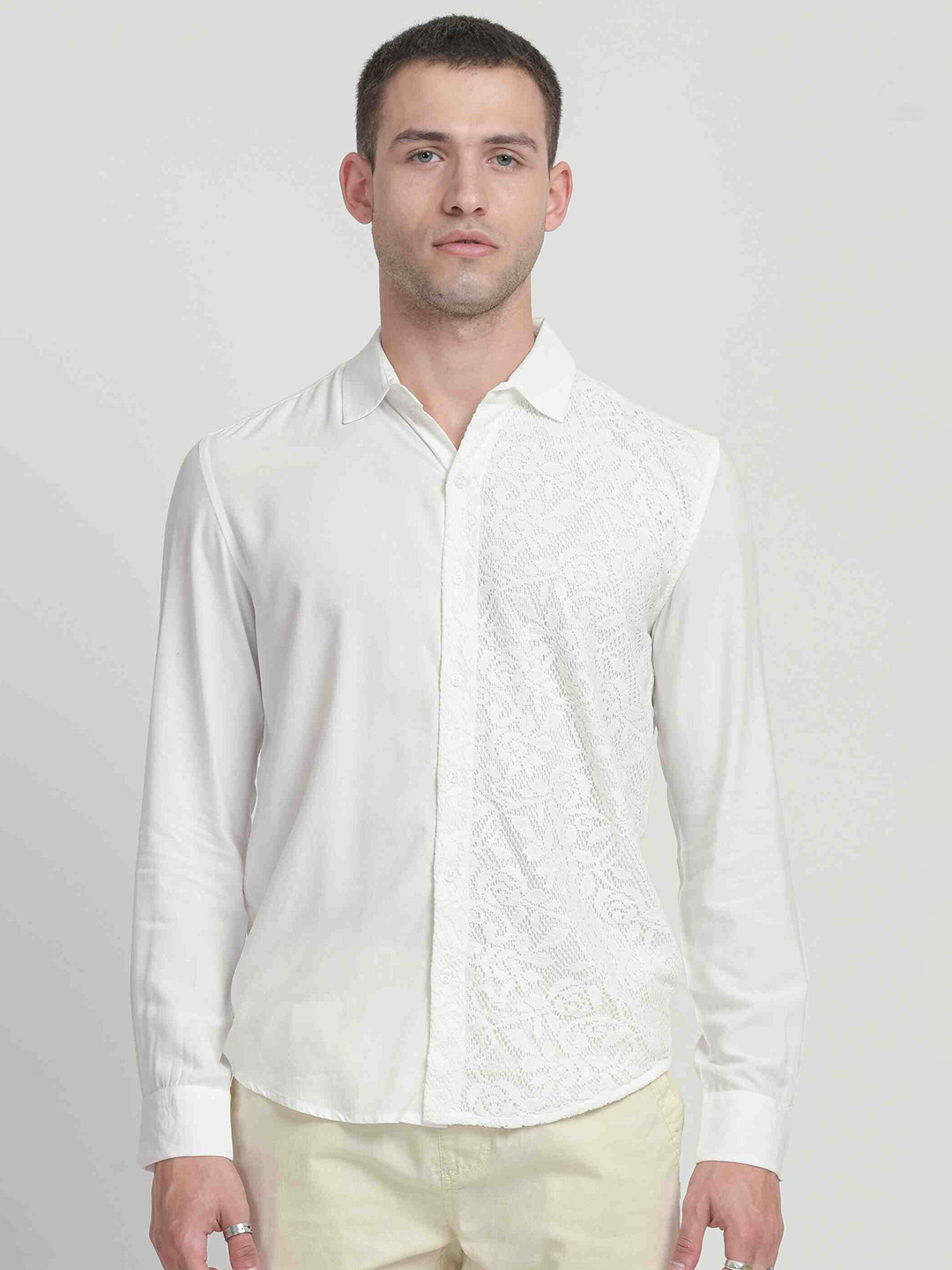 KISSOSS Men Slim Fit India Slim Solid Viscose Rayon MachineWash Opaque Casual Shirt