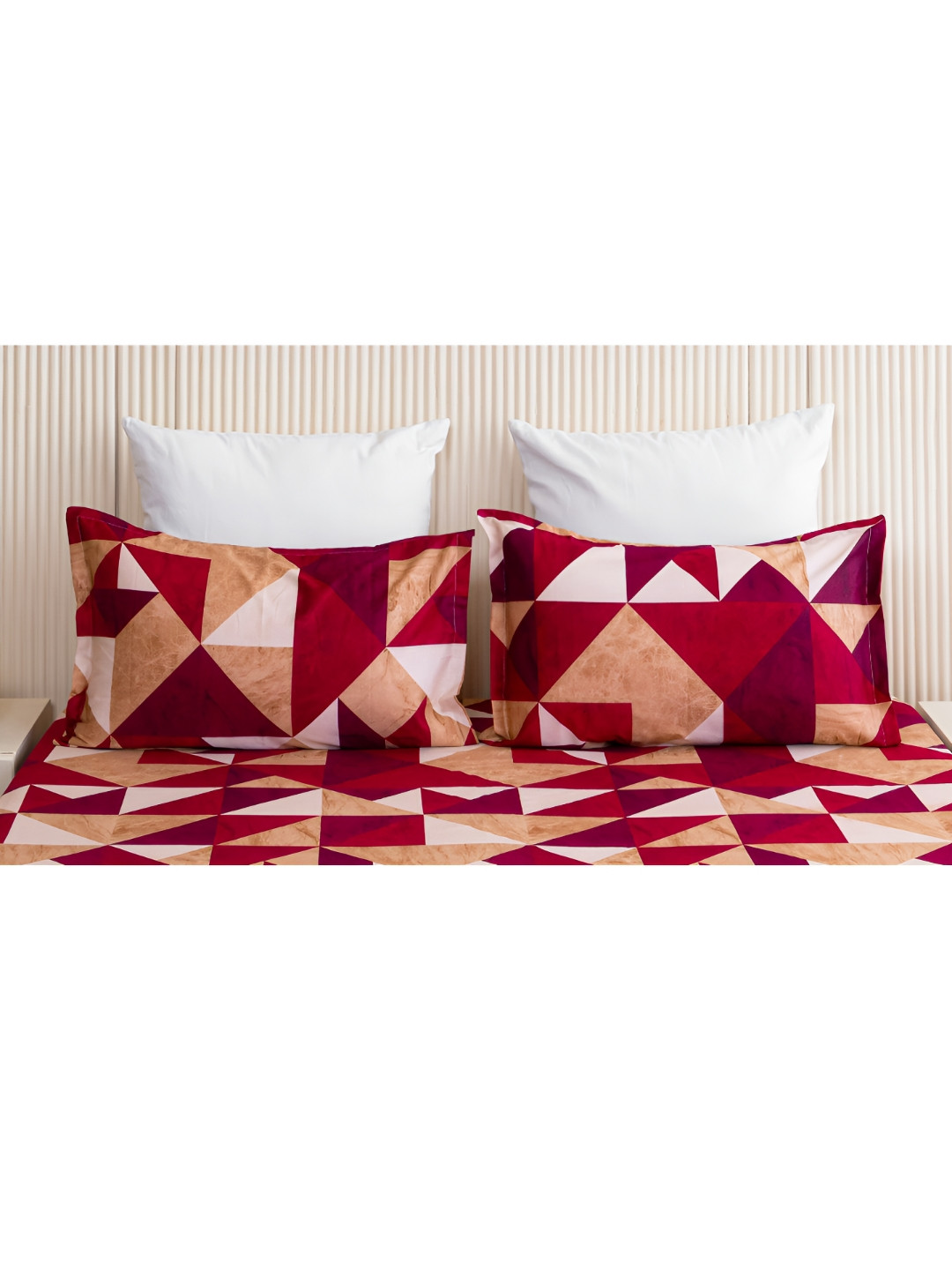 HOMEMONDE Maroon & Peach-Coloured 2 Pieces Printed Pure Cotton Rectangle Pillow Covers