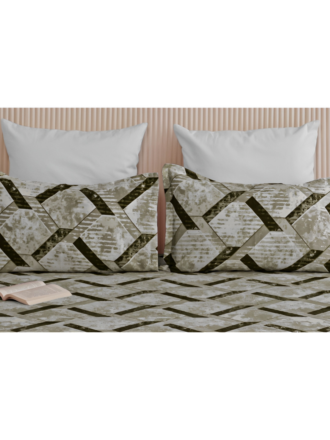 HOMEMONDE Green & White 2 Pieces Printed Pure Cotton Rectangle Pillow Covers