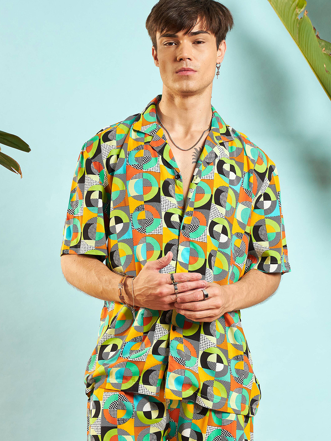 MASCLN SASSAFRAS Unisex Relaxed Opaque Printed Casual Shirt