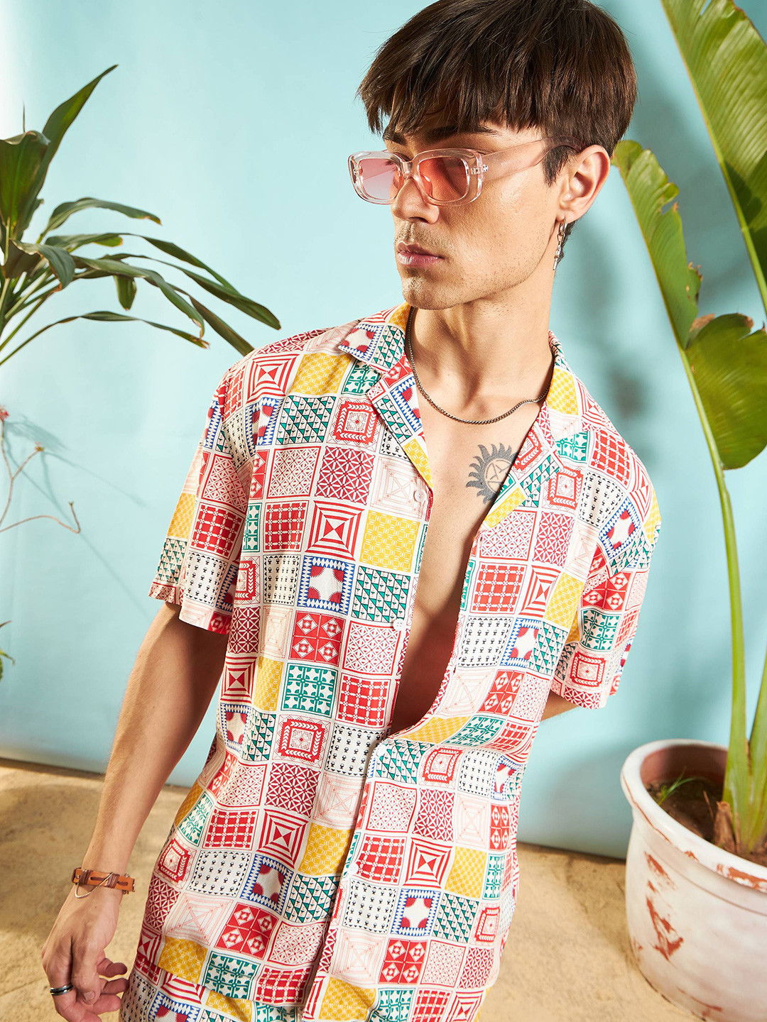 MASCLN SASSAFRAS Unisex Relaxed Tartan Checks Opaque Checked Casual Shirt