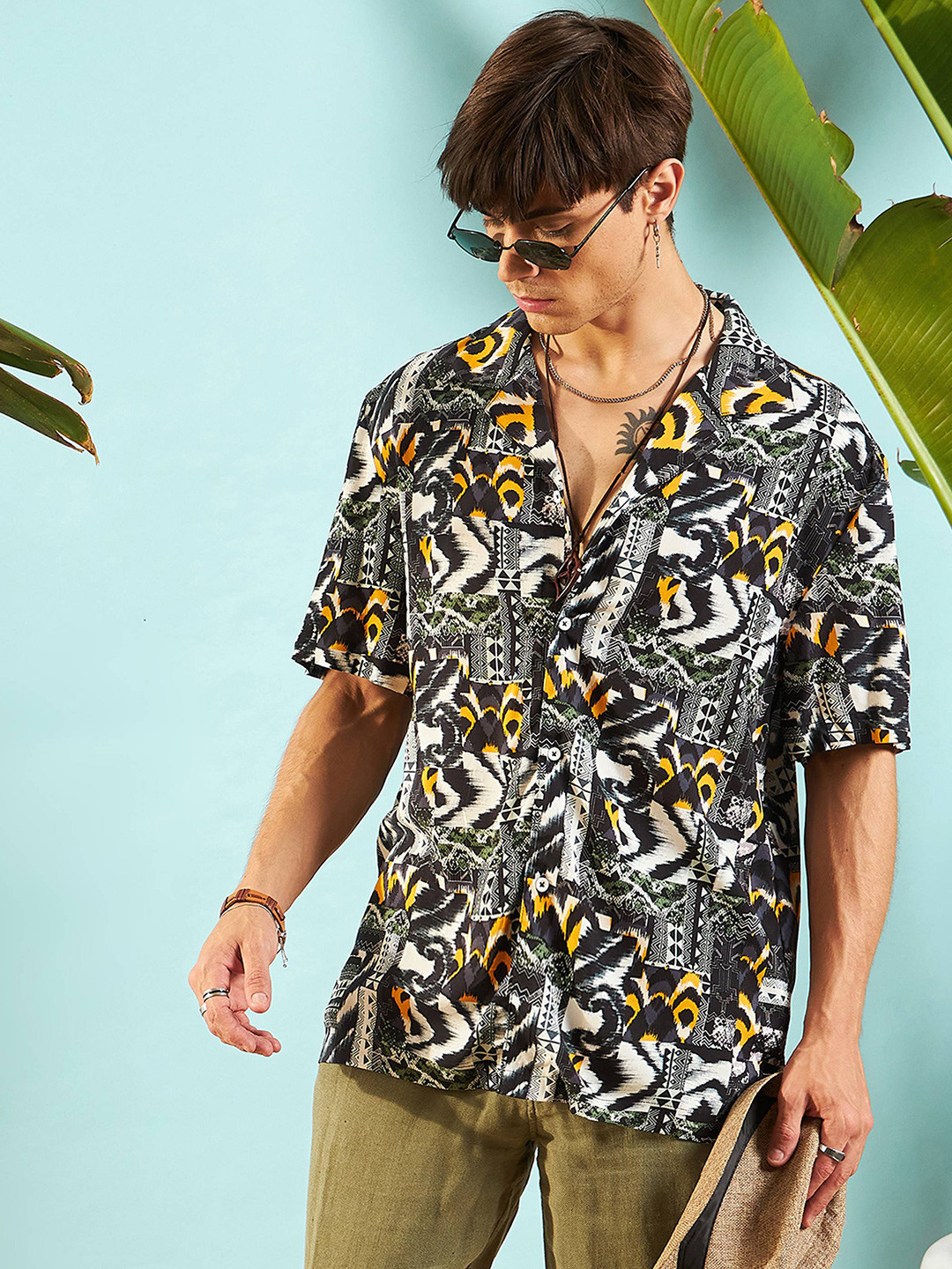 MASCLN SASSAFRAS Unisex Relaxed  Opaque Printed Relax Fit Casual Shirt