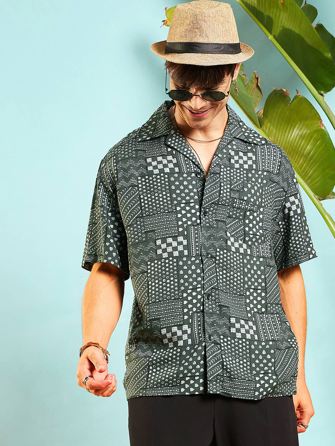 MASCLN SASSAFRAS Unisex Relaxed Opaque Printed Casual Shirt