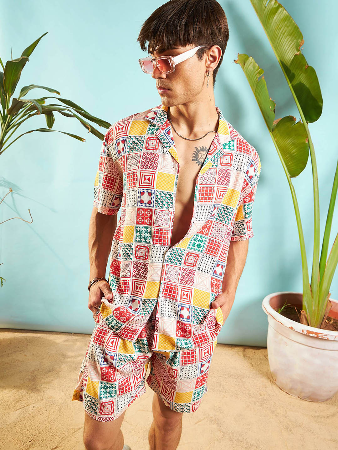 MASCLN SASSAFRAS Conversational Printed Shirt With Shorts