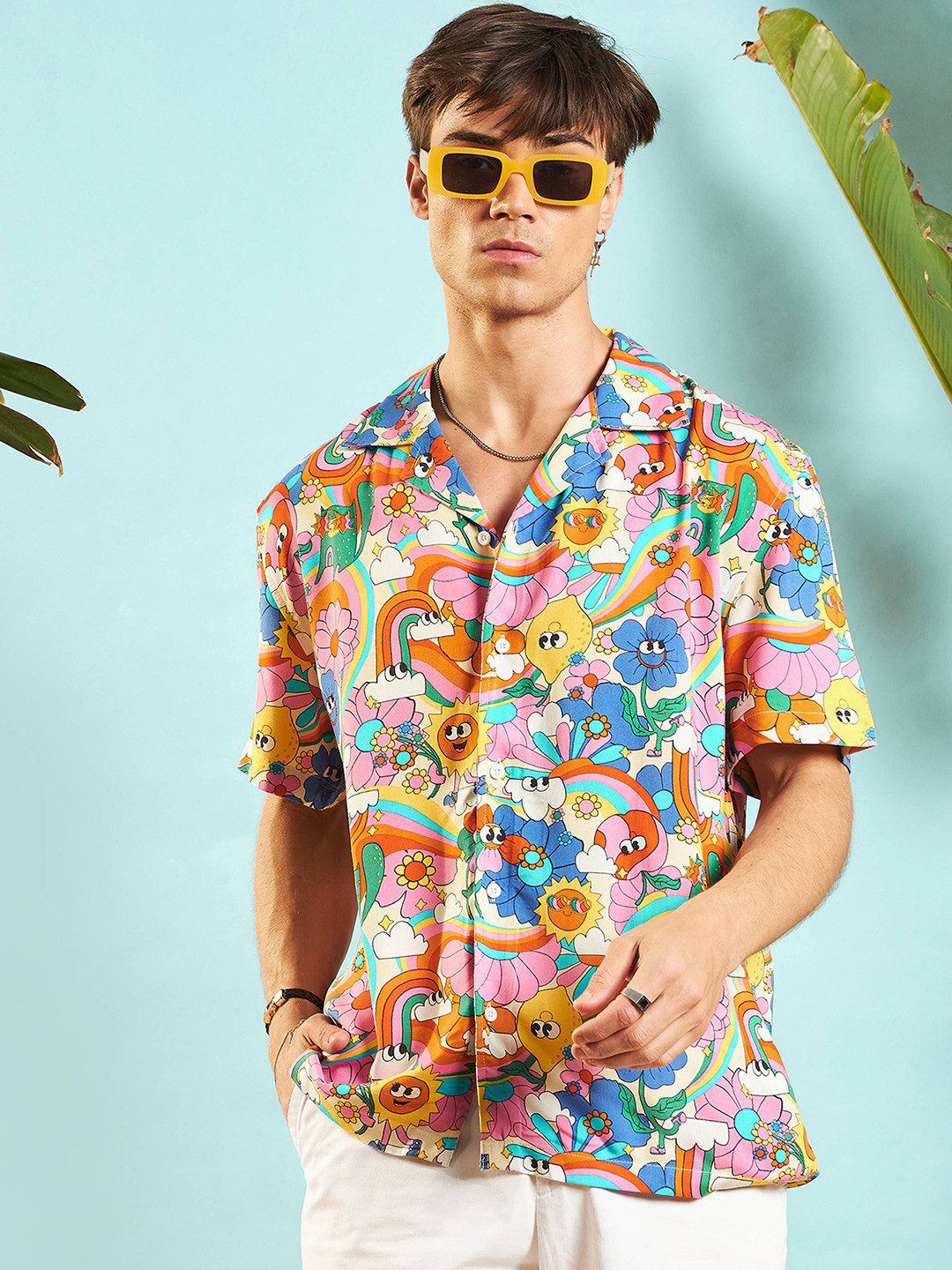 MASCLN SASSAFRAS Unisex Relaxed Floral Opaque Printed Casual Shirt