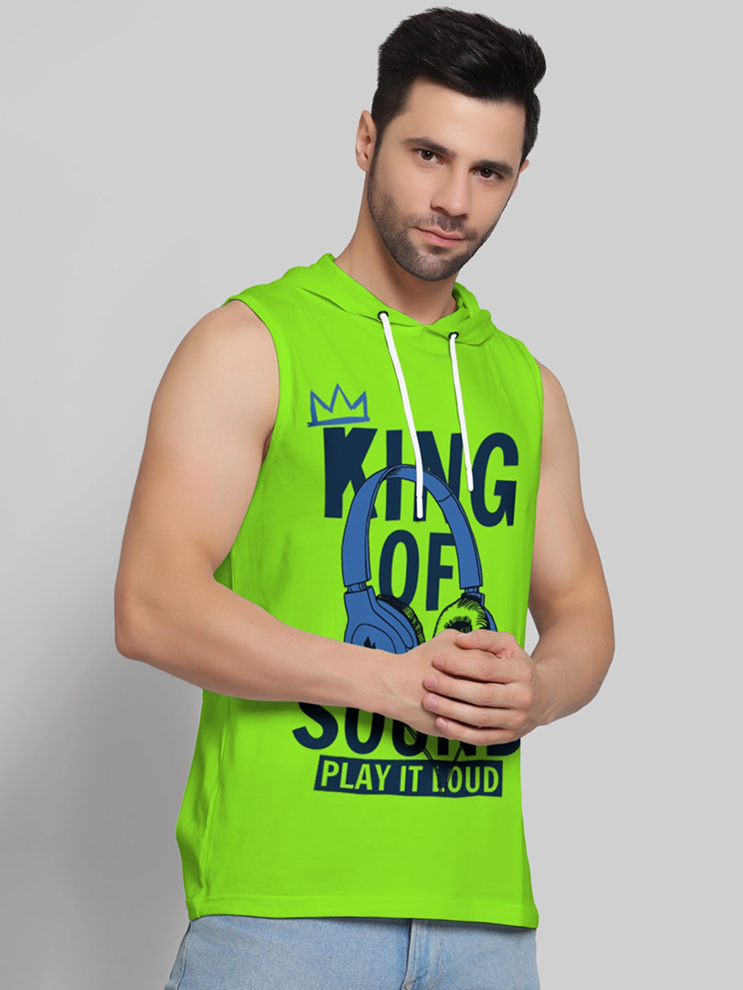 Juxar Printed Cotton Hooded & Sleeveless Sando Vest HODSDO-019-GRN-XS