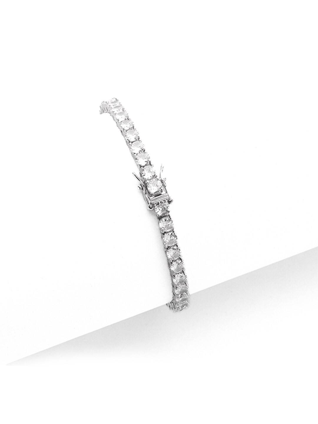 THE WOKE COLLECTION 925 Sterling Silver Rhodium-Plated CZ Studded Link Bracelet