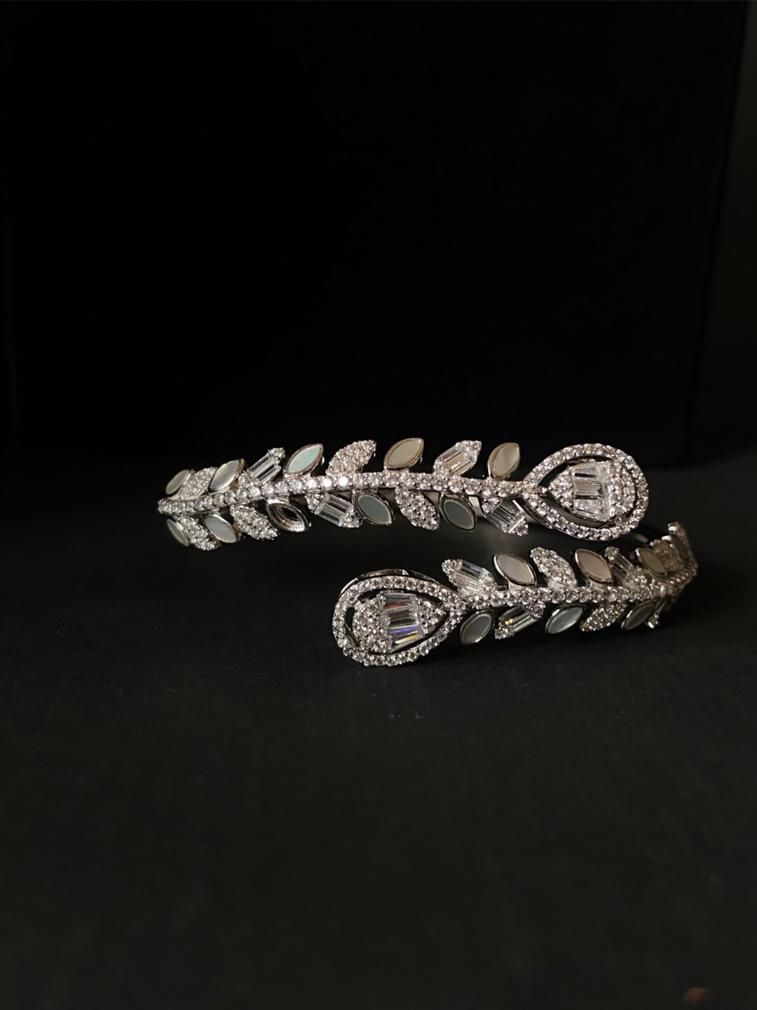 THE WOKE COLLECTION 933 Sterling Silver Cubic Zirconia Rhodium-Plated Cuff Bracelet