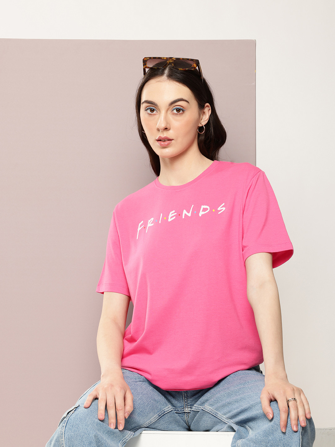 Kook N Keech Friends Printed Drop-Shoulder Sleeves Oversized Pure Cotton T-shirt