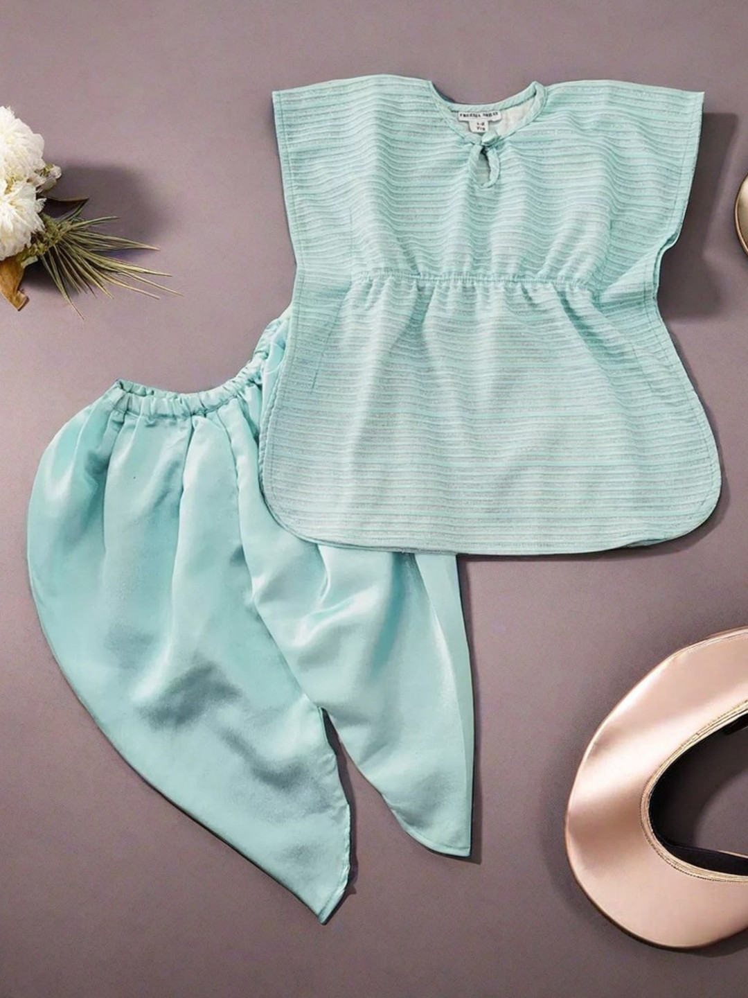 Freesia Array Girls Keyhole Neck Kaftan With Dhoti