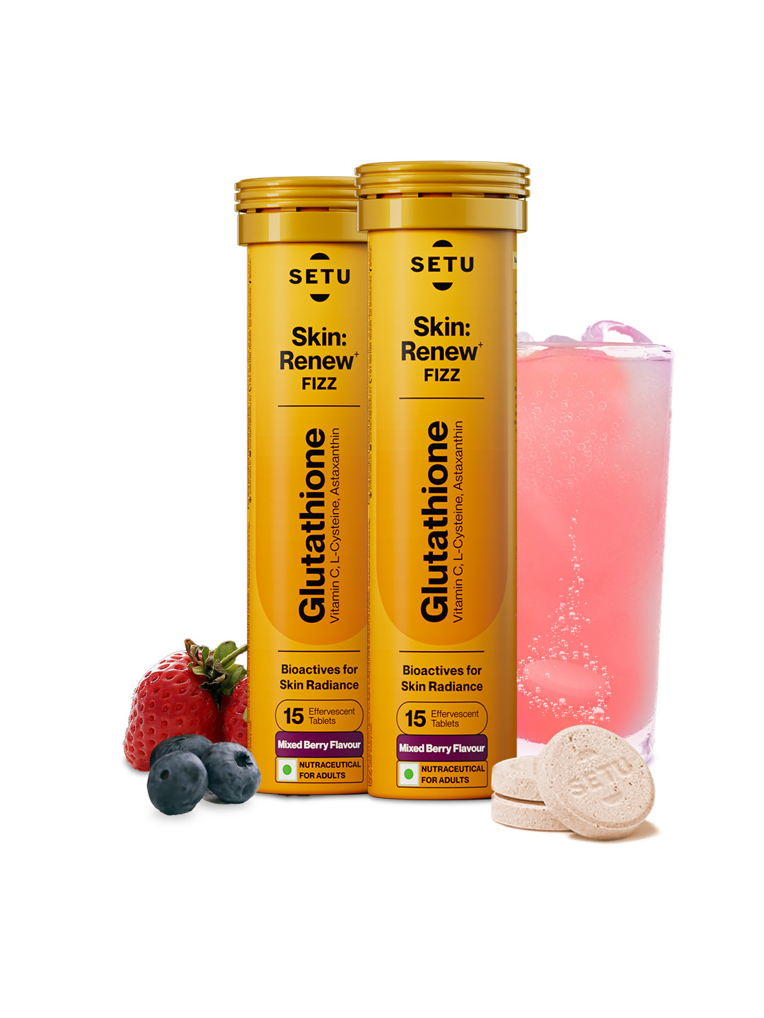 Setu Pack of 2 Skin Renew Glutathione 30 Effervescent Tablets for Glowing Skin-Mixed Berry