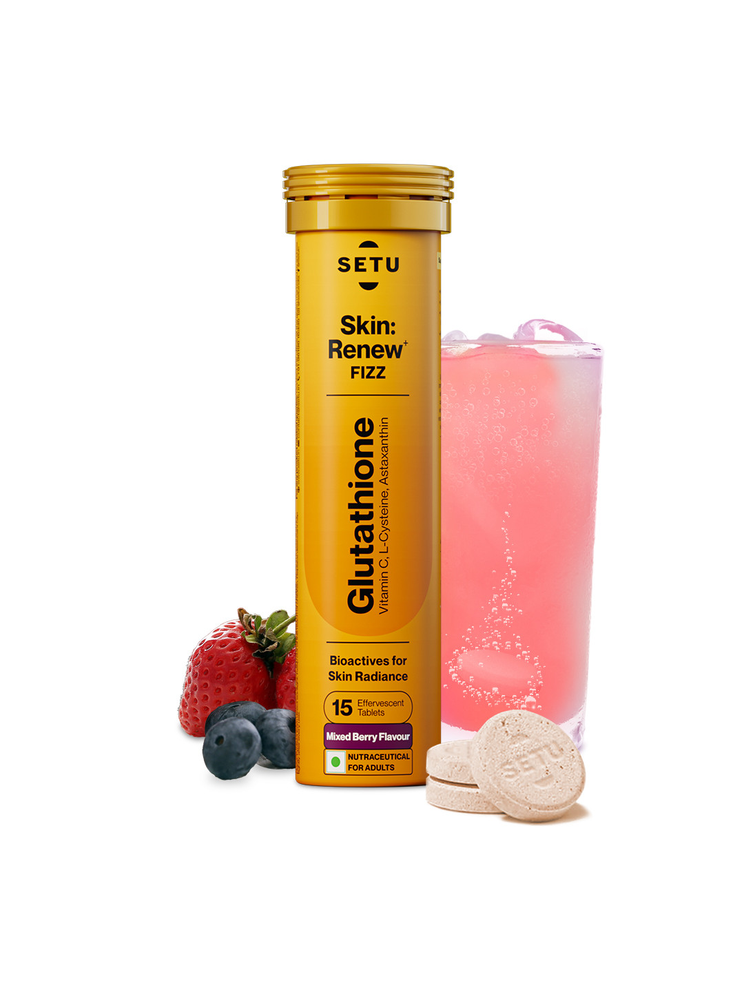 Setu Skin Renew Glutathione 15 Effervescent Tablets for Glowing Skin - Mixed Berry