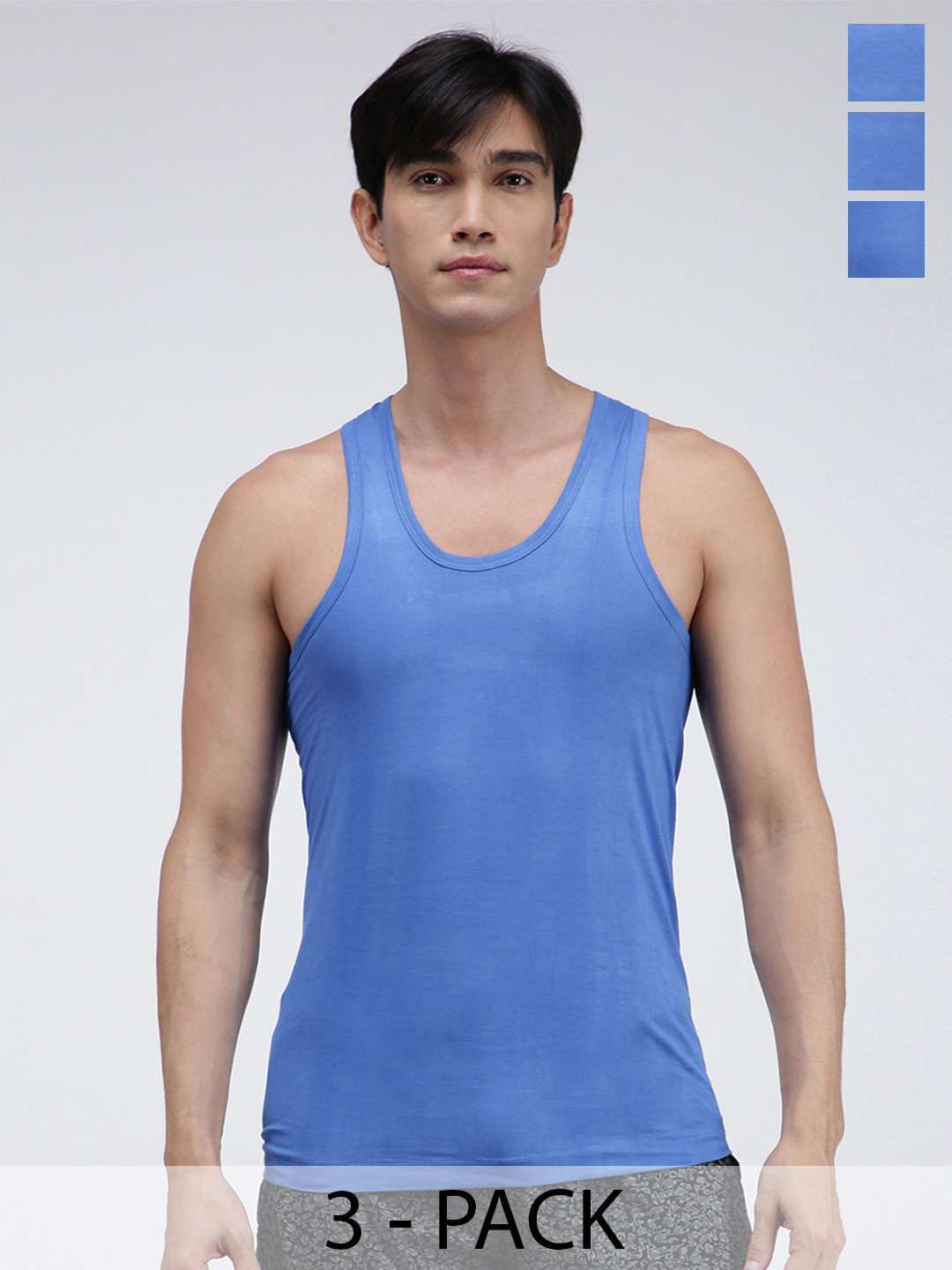 AMUL COMFY Pack Of 3 Pure Cotton Basic Vests AC-CVESTRN-SKY-S-3PC