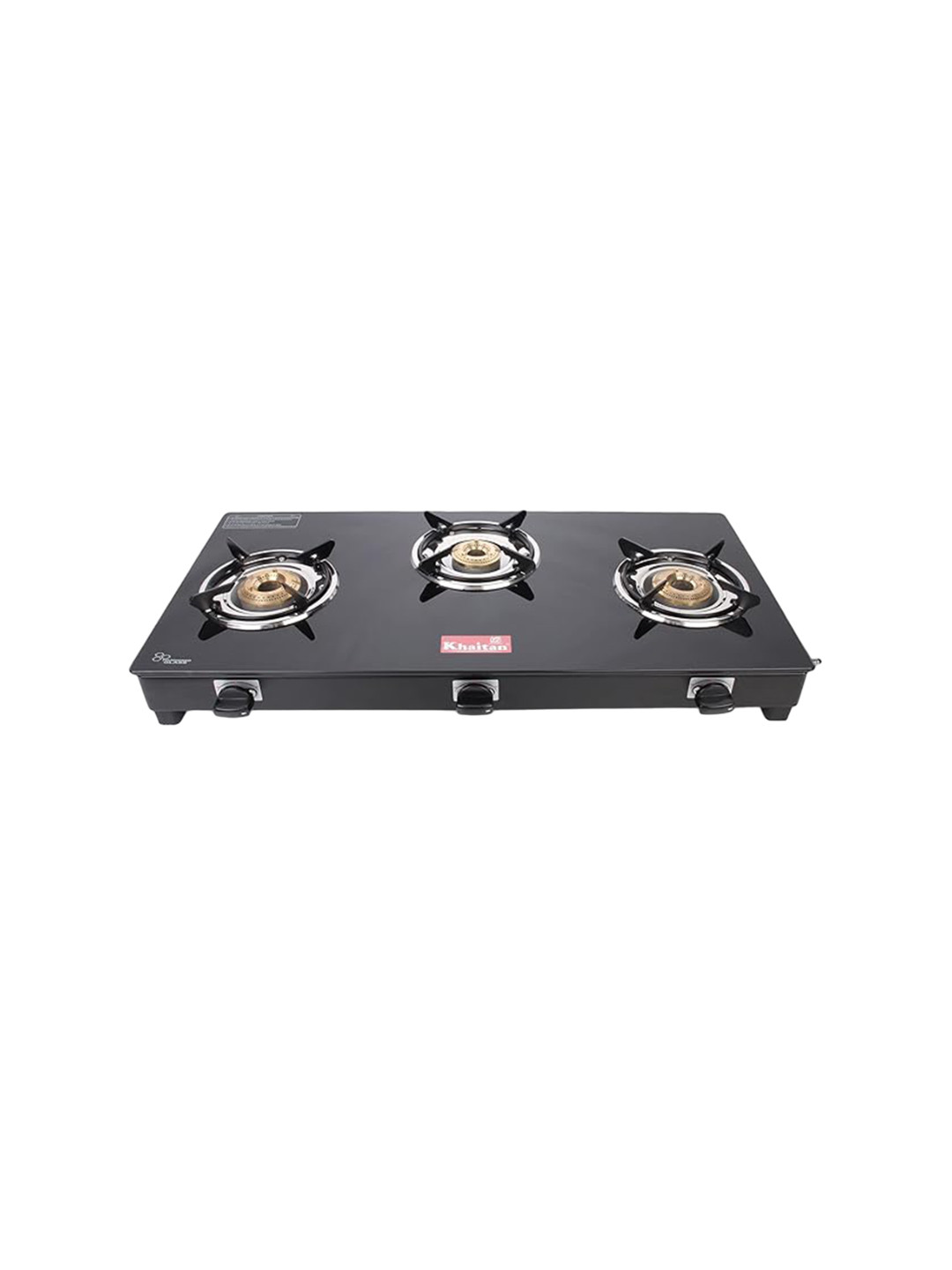 Khaitan Black 3 Burner Premium Glass Manual Gas Stove