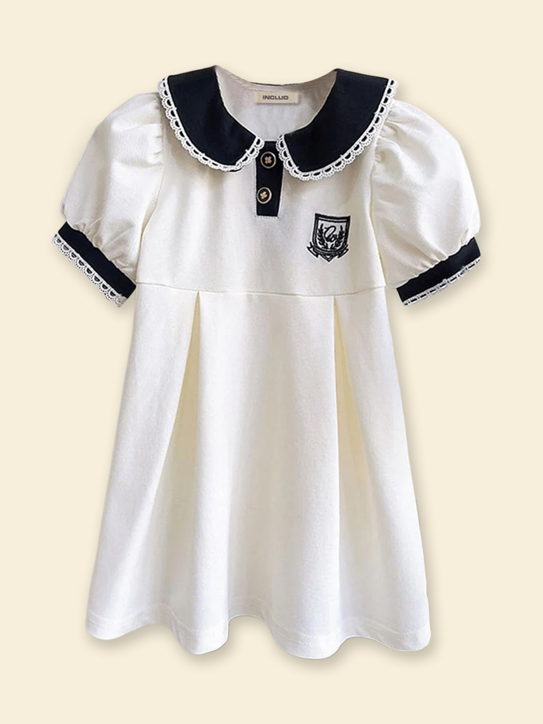 INCLUD Peter Pan Collar Puff Shoulder Fit & Flare Dress