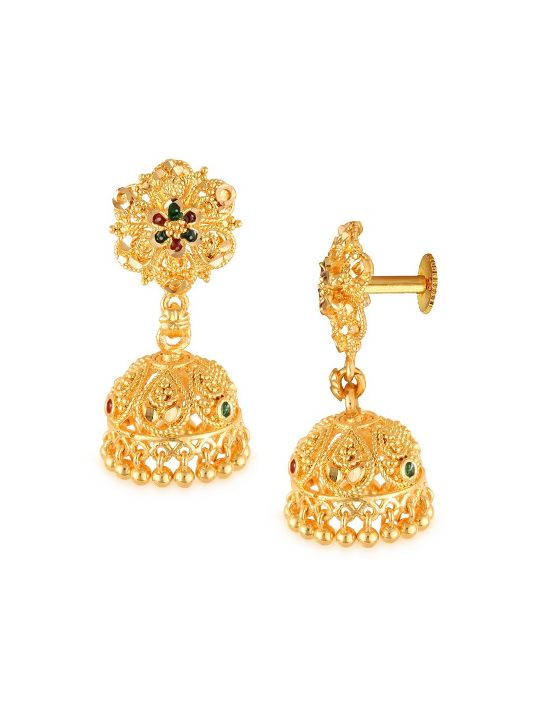 Vighnaharta Set Of 2 Gold-Plated Stone-Studded Bugadi Earrings & Jhumkas