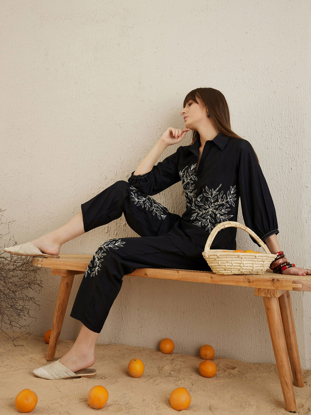 Indo Era Black Embroidered Tunic With Trousers