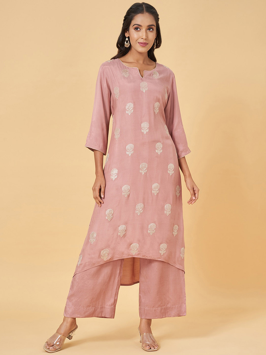 RANGMANCH BY PANTALOONS Notch Neck Embroidered Regular Sequinned Kurta Set