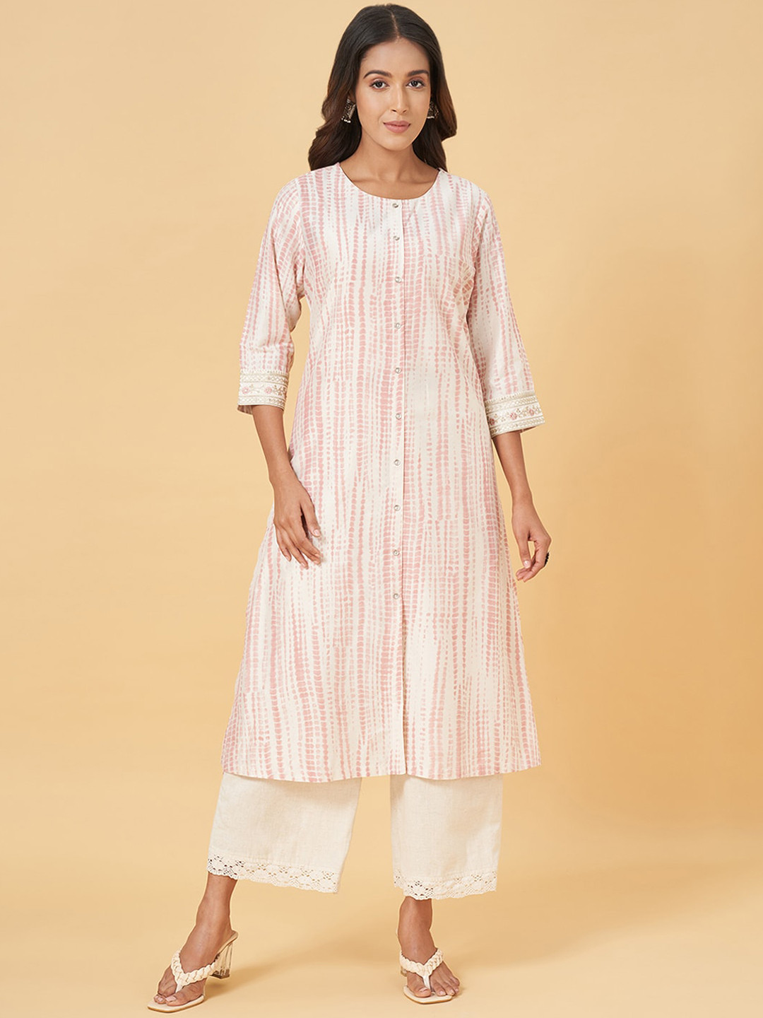 RANGMANCH BY PANTALOONS Striped Thread Work Anarkali Kurta