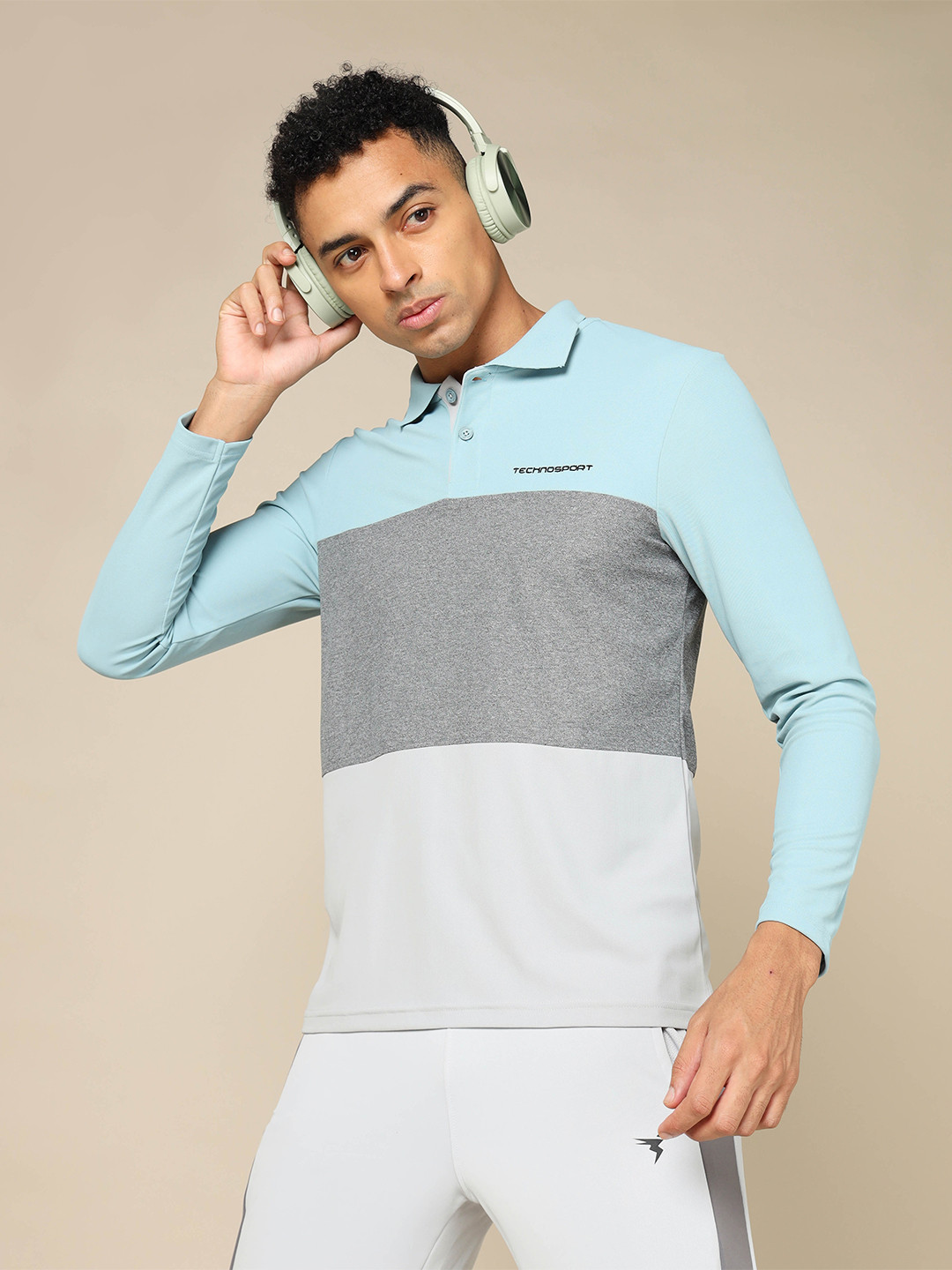 Technosport Men Polo Collar Colorblock Slim Fit T-shirt