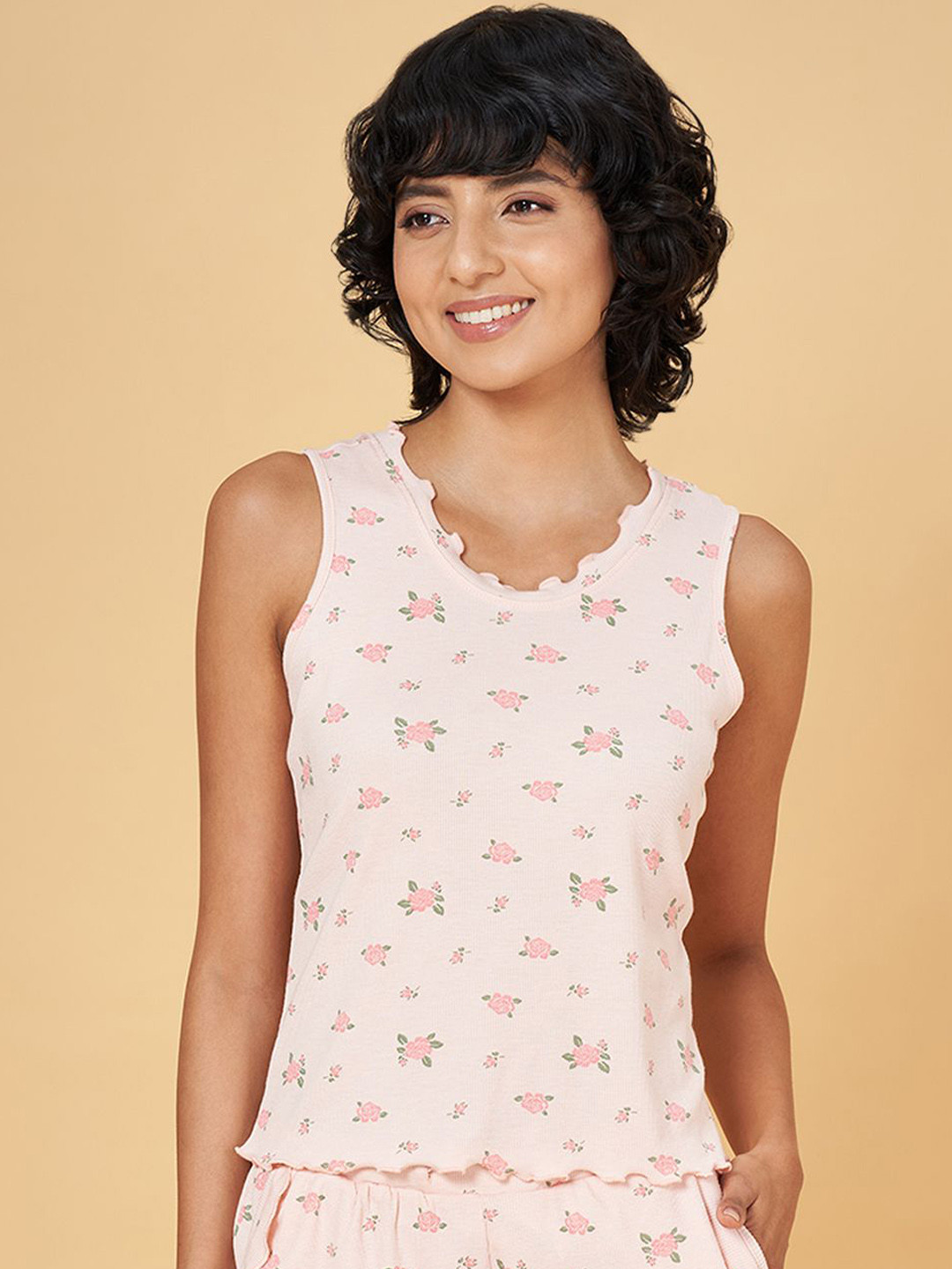 Dreamz by Pantaloons Rose Printed Sleeveless Lounge Tshirt