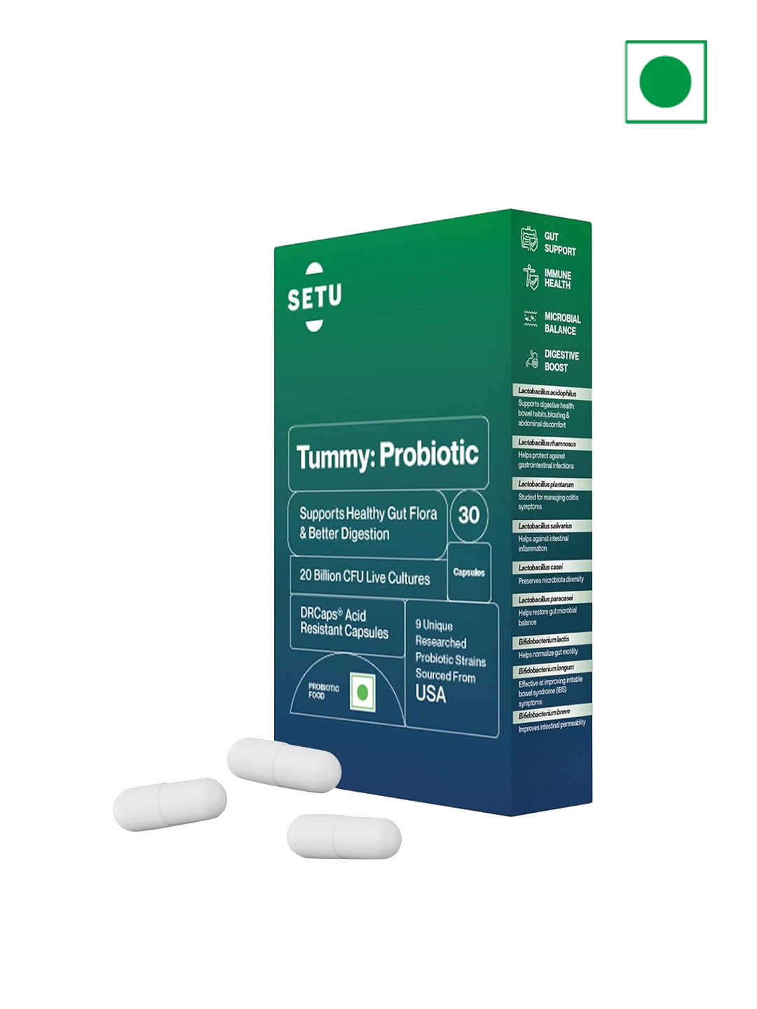 SETU Tummy Probiotic 30 Capsules for Better Immunity, Gut Health & Reduced Gas