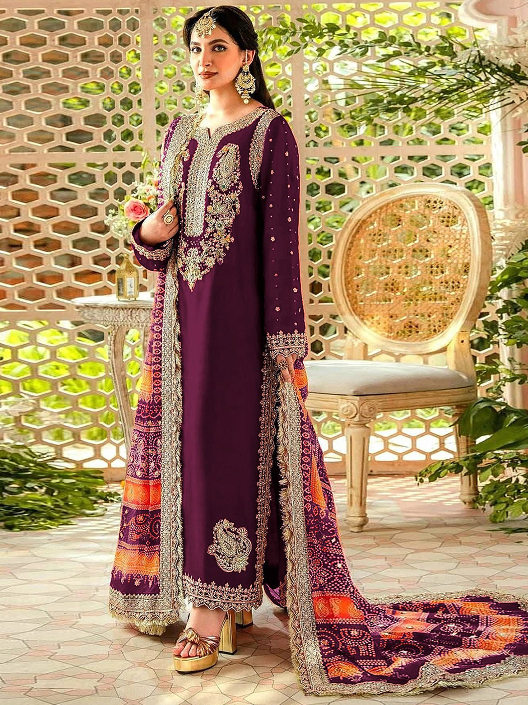 ODETTE Paisley Embroidered Semi-Stitched Dress Material
