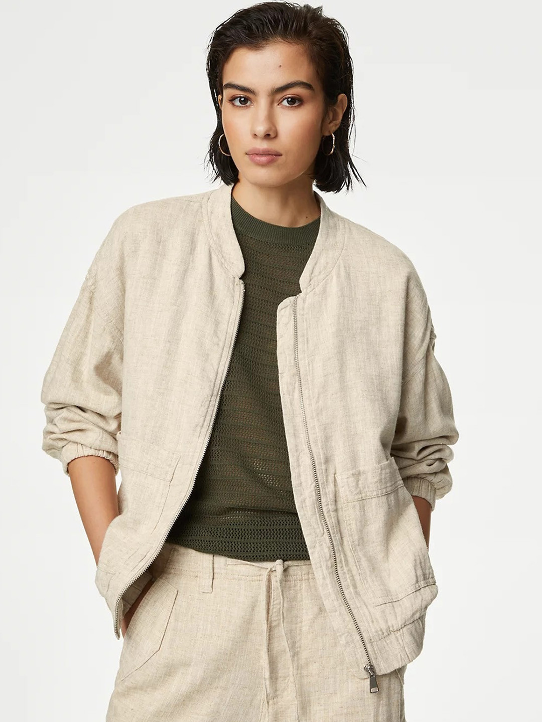 Marks & Spencer Stand Collar Linen Tailored Jacket