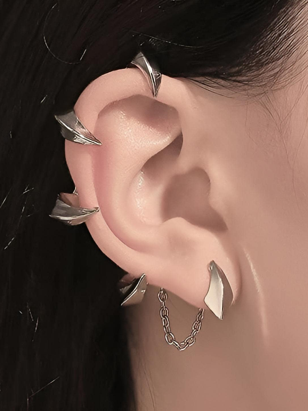 Goho Silver-Plated Contemporary Ear Cuff Earring