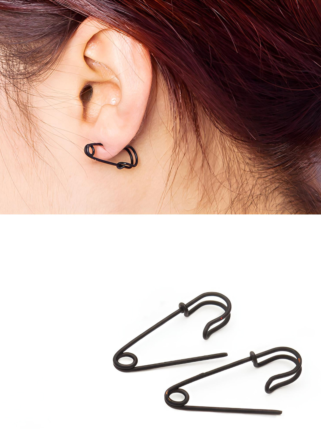 Goho Contemporary Safety Pin Hoop Earrings