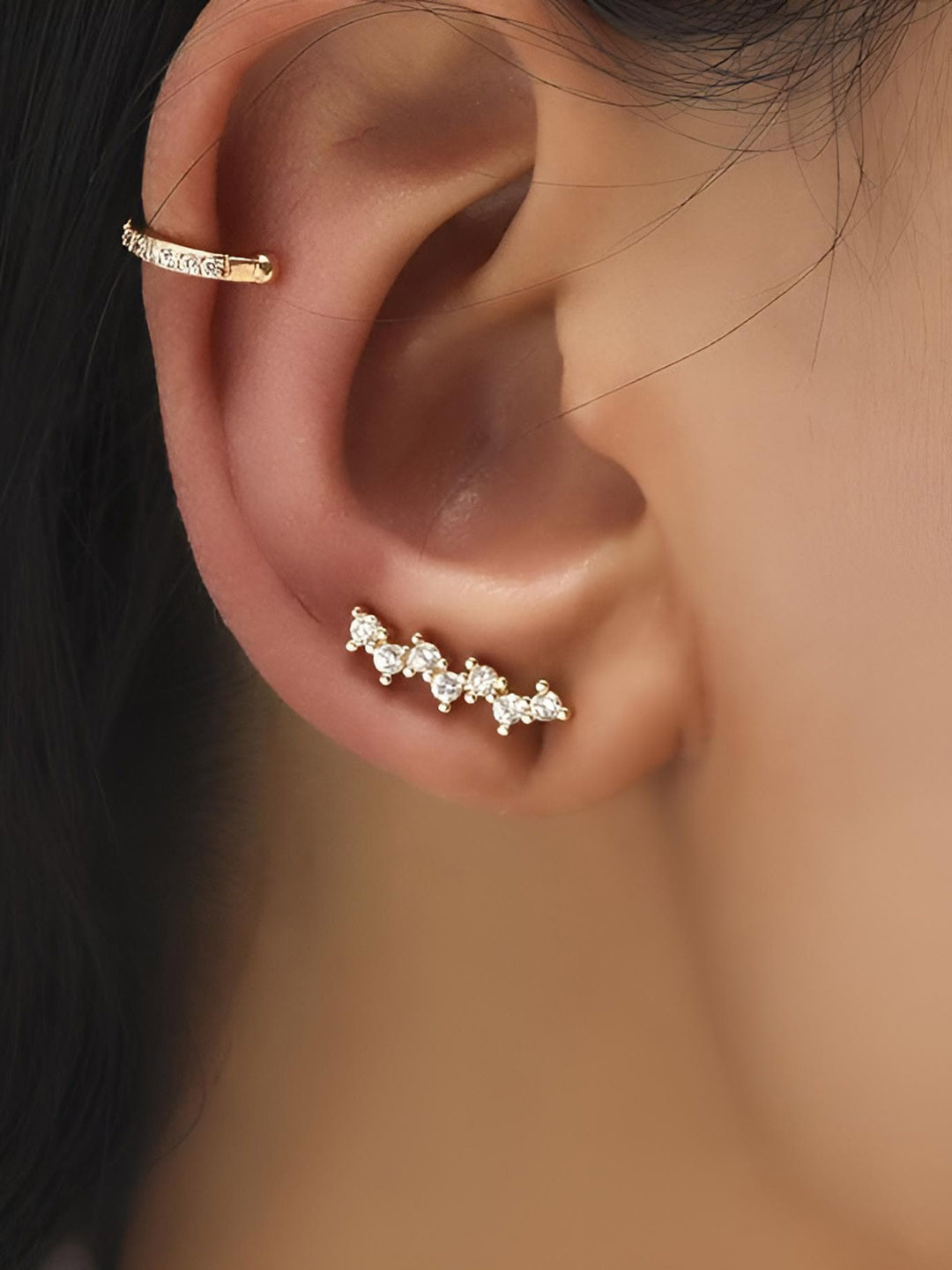 Goho Set of 2 Stone Studded Ear Cuffs