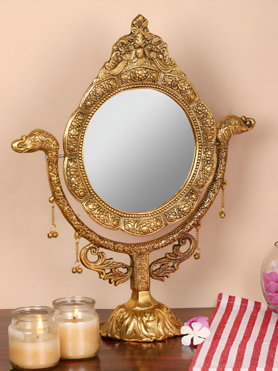 NM Beige Elephant Shaped Table Top Mirrors