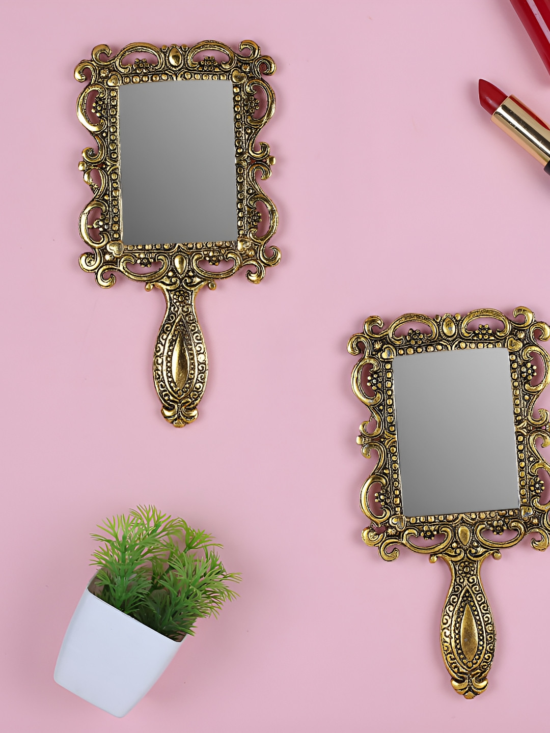 NM 2-Pcs Beige Decorative Hand Mirrors