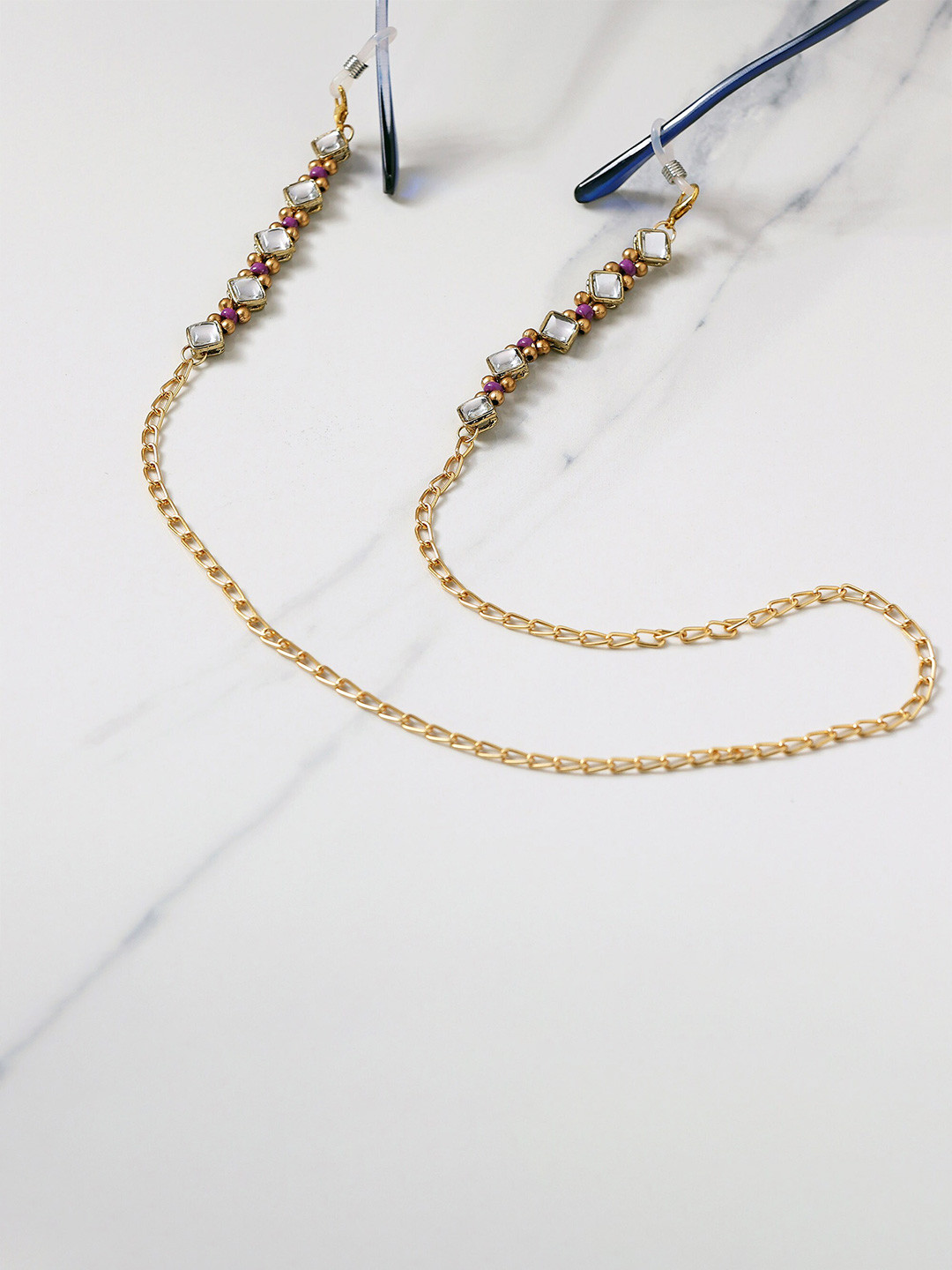 BeAbhika Kundan Studded Spectacles & Air Pods Chain