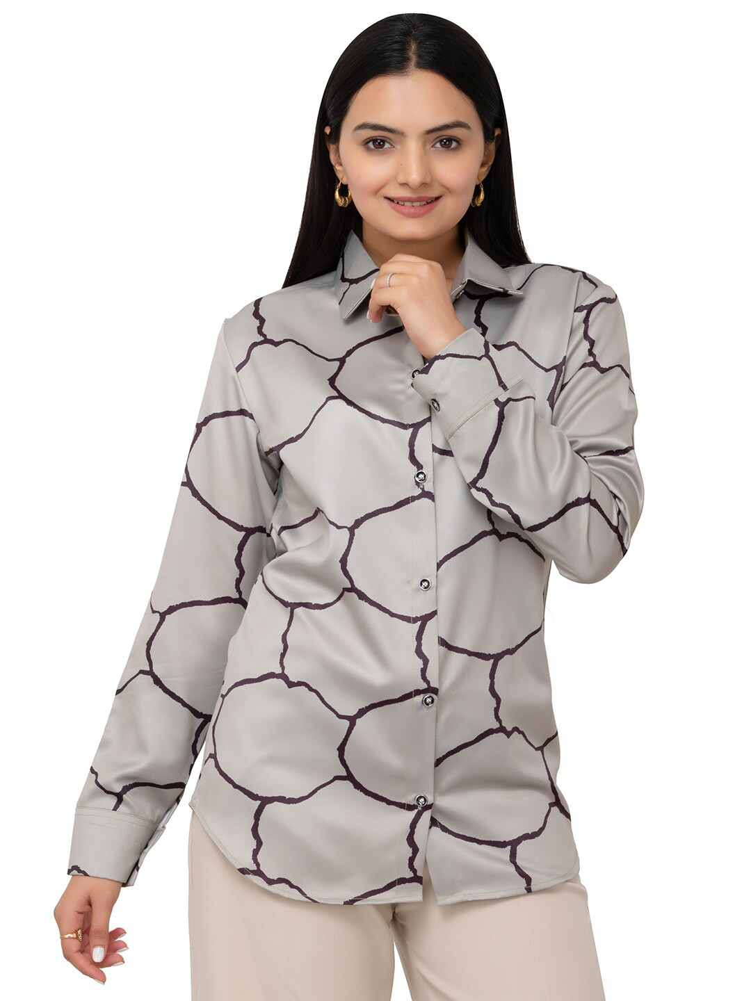 MatterBlue Women Satin Modern Opaque Conversational  Printed Casual Shirt