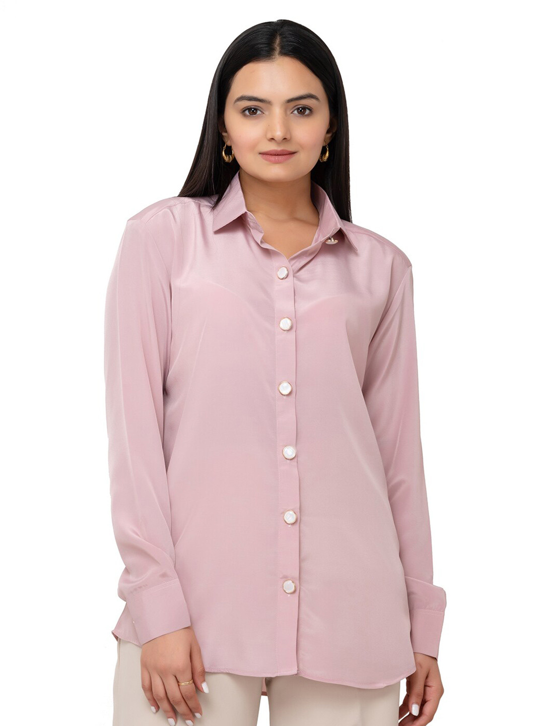 MatterBlue Women Solid Classic Semi Sheer Formal Shirt