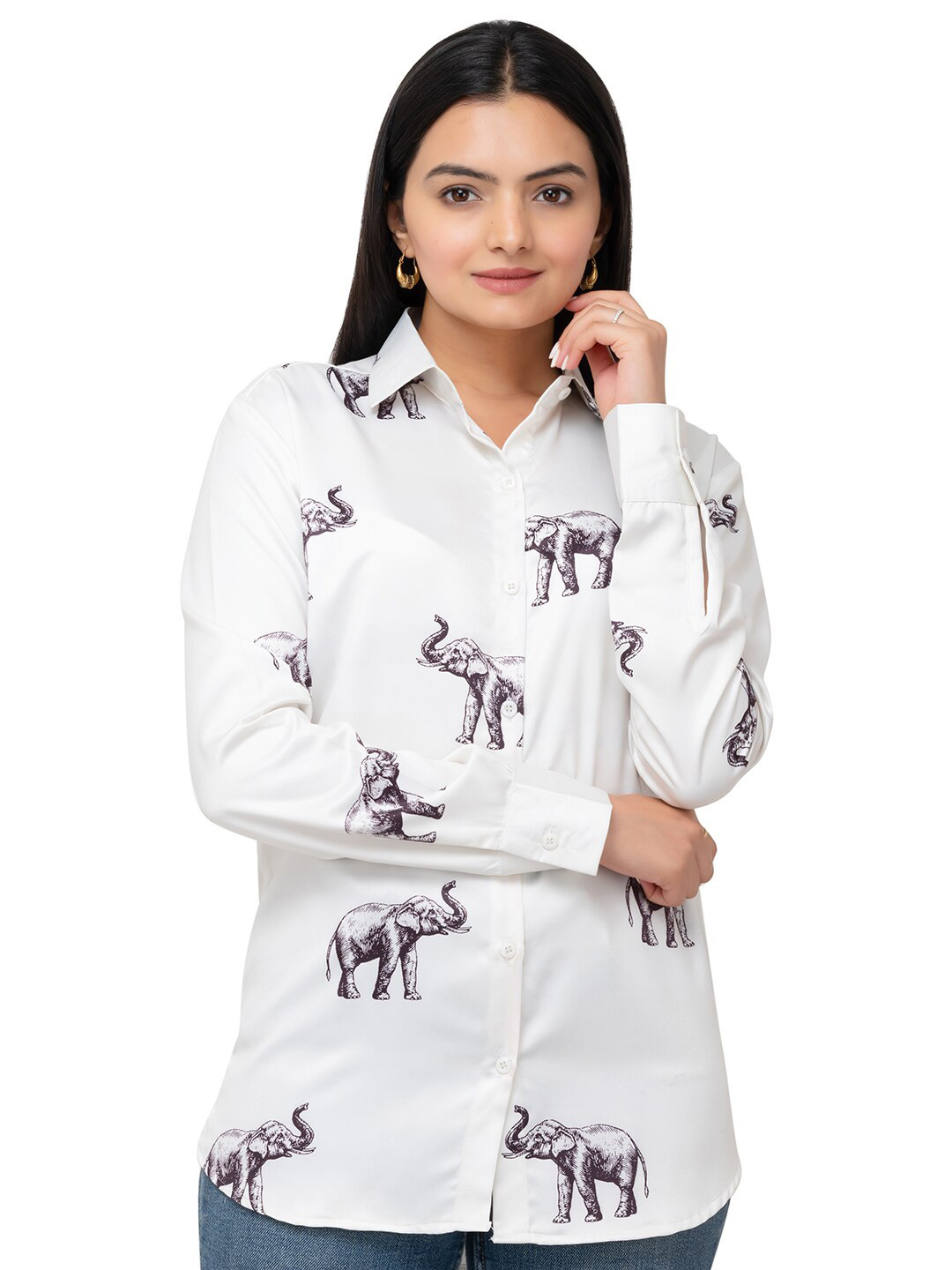 MatterBlue Women Custom Opaque Animal Printed Satin Shirt