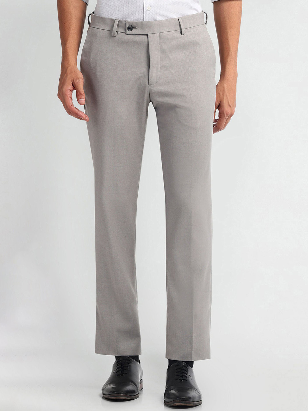 Arrow Men Plain Textured Mid-Rise Slim Fit Formal Trousers