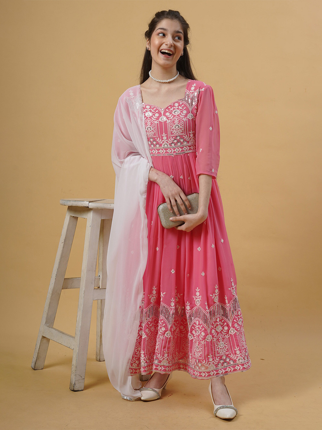 Kedar Fab Floral Embellished Ethnic Dress With Dupatta
