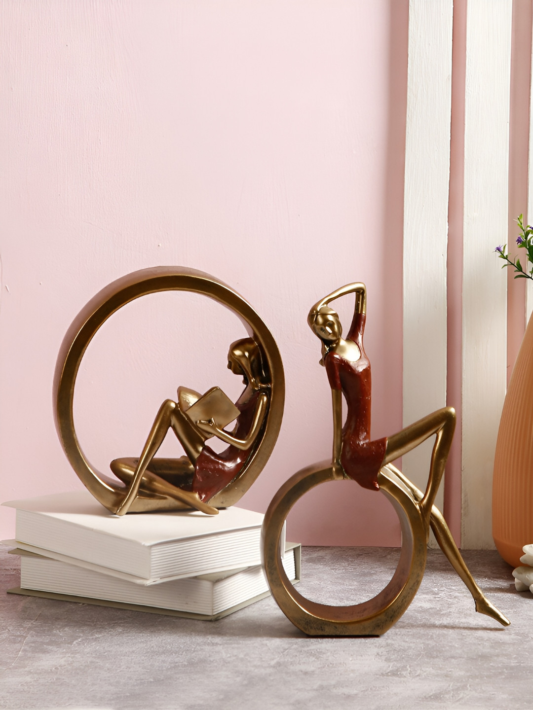 Aura Enchanting and Adept Women Red Polyresin Matte Living Room Set of 2 Medium Showpieces - 11.6 Inches