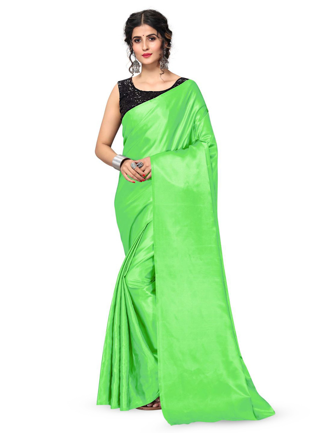 Aruna Sarees Satin Saree With Blouse Piece