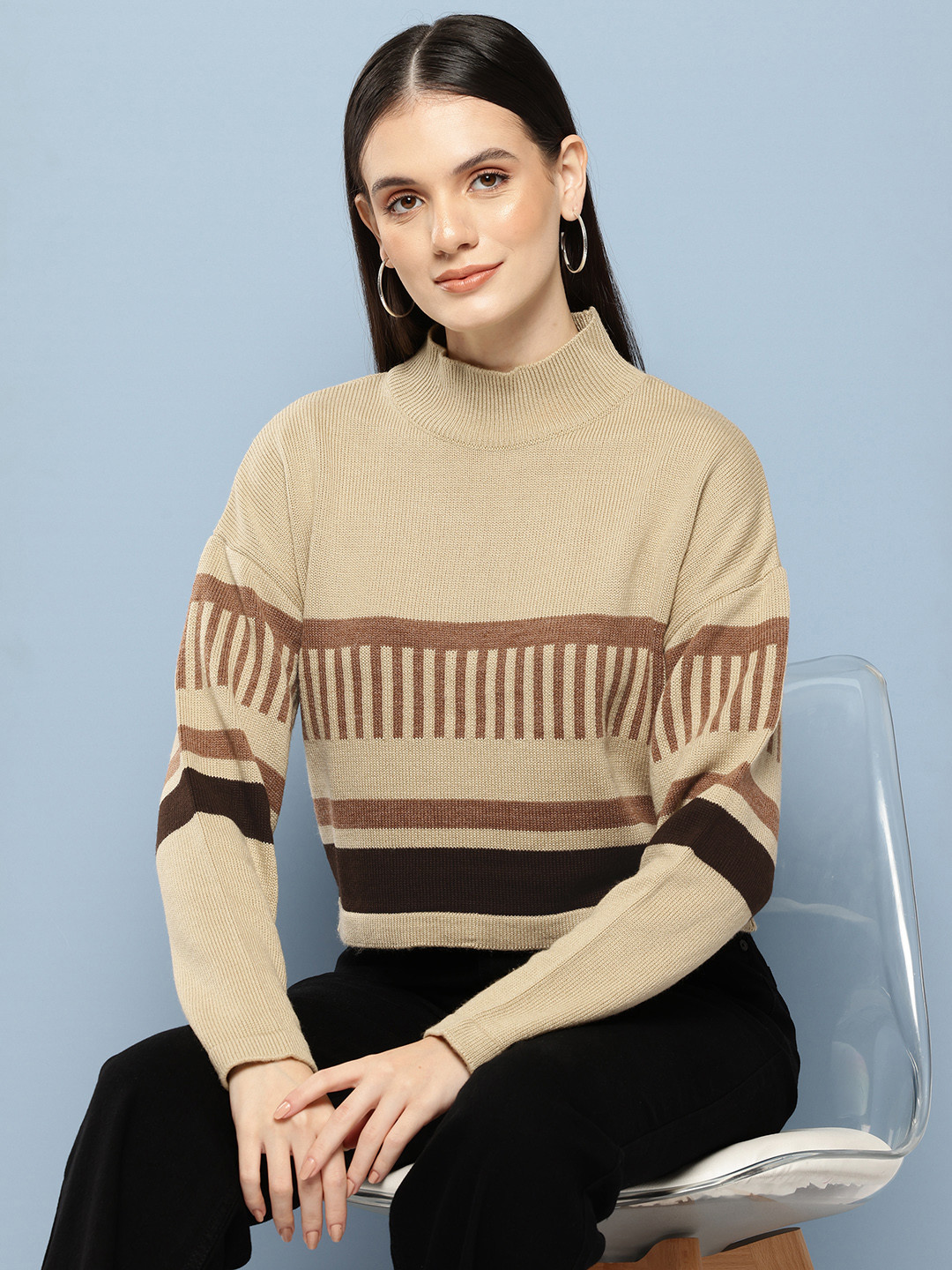 Chemistry Striped Acrylic Pullover Sweaters