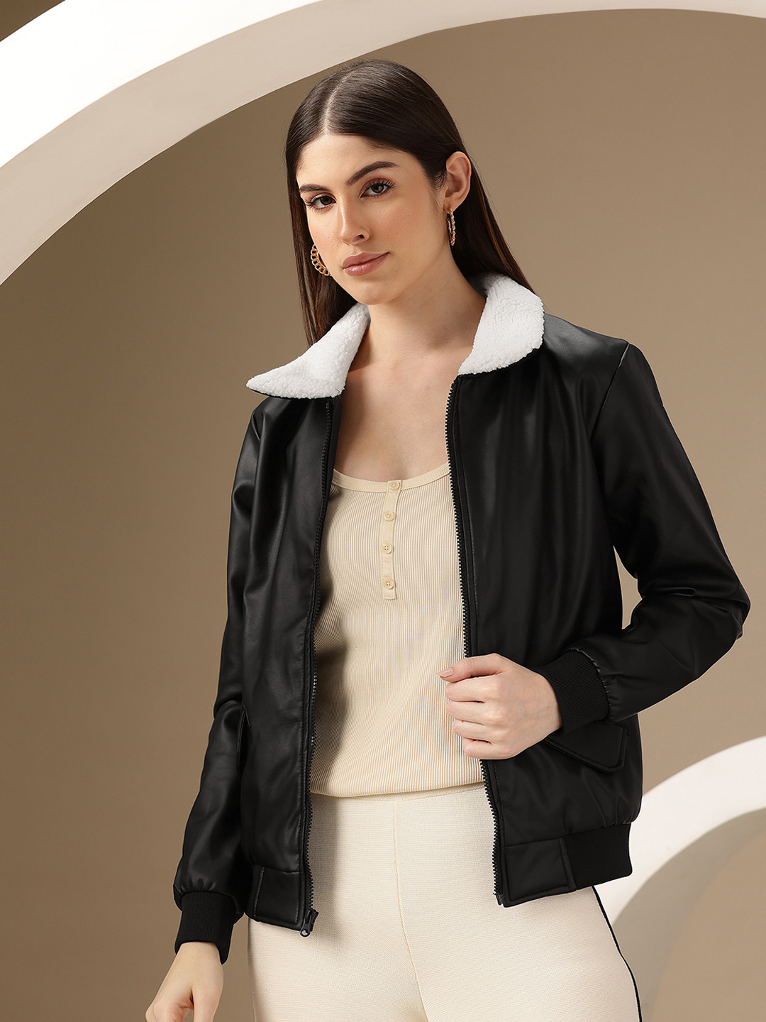Chemistry Faux-Leather Bomber Jacket