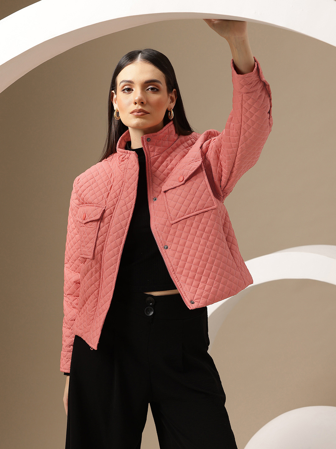 Chemistry Mock Collar Quilted Jacket