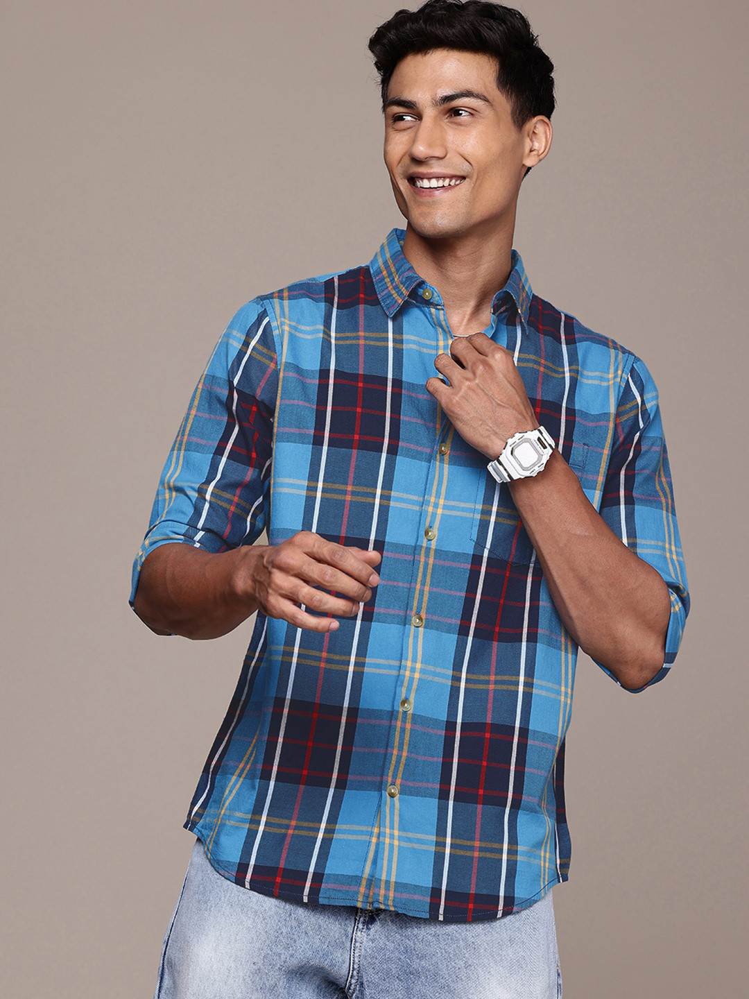 WROGN Cotton Slim Fit Checked Casual Shirt
