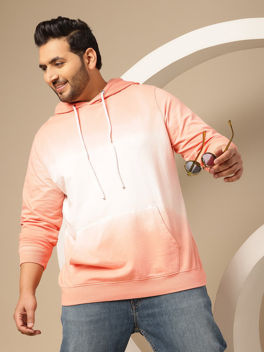 Sztori Plus Size Ombre Effect Hooded Pure Cotton Sweatshirt